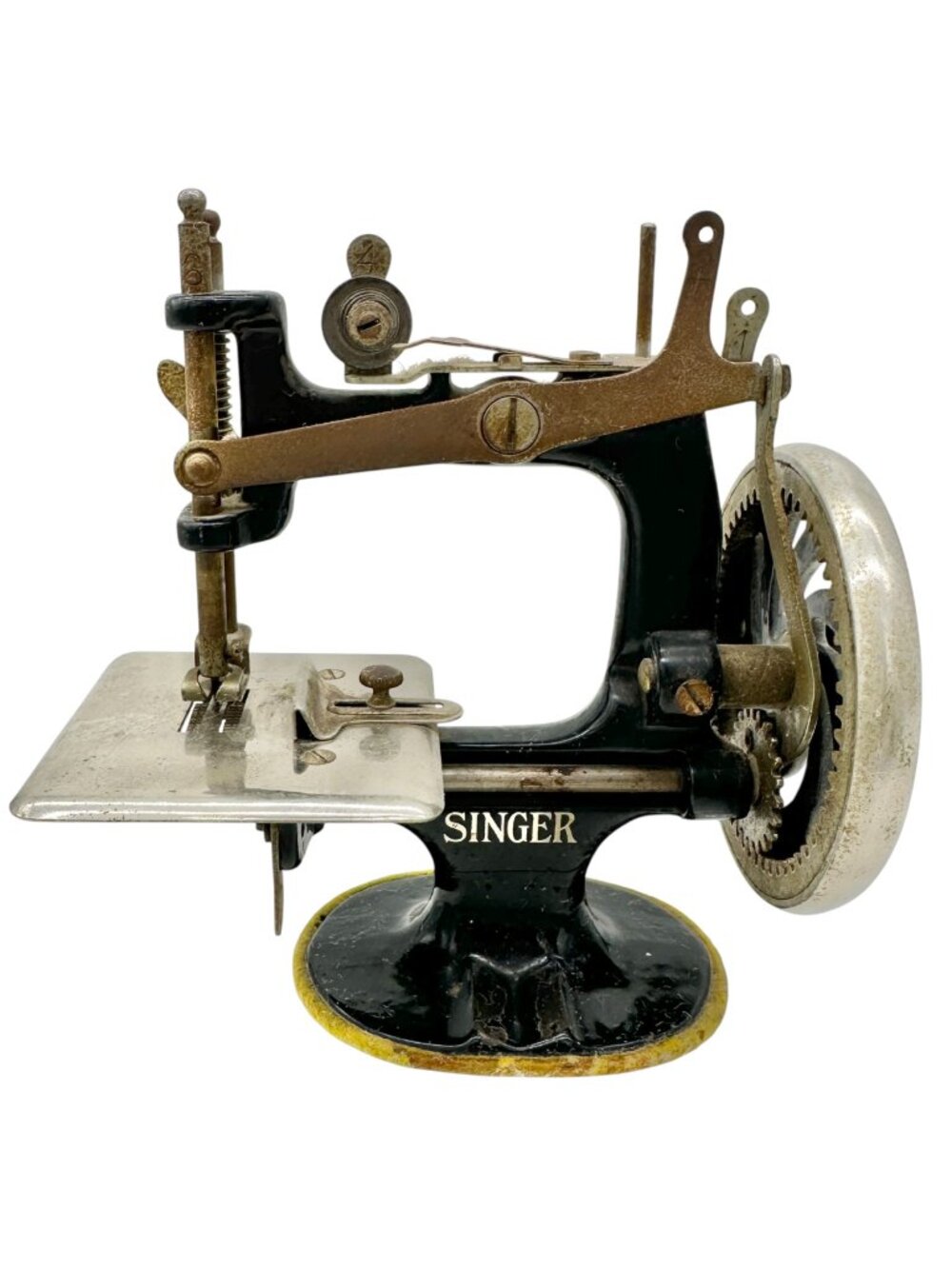 Antique Toy Singer Miniature Hand Crank Sewing Machine Circa 1920s Black 7”H 6”W